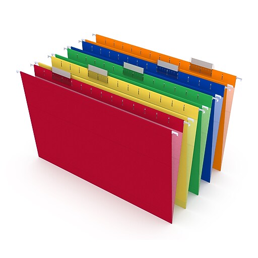 TRU RED™ Reinforced Hanging File Folders, 5Tab, Legal Size, Assorted