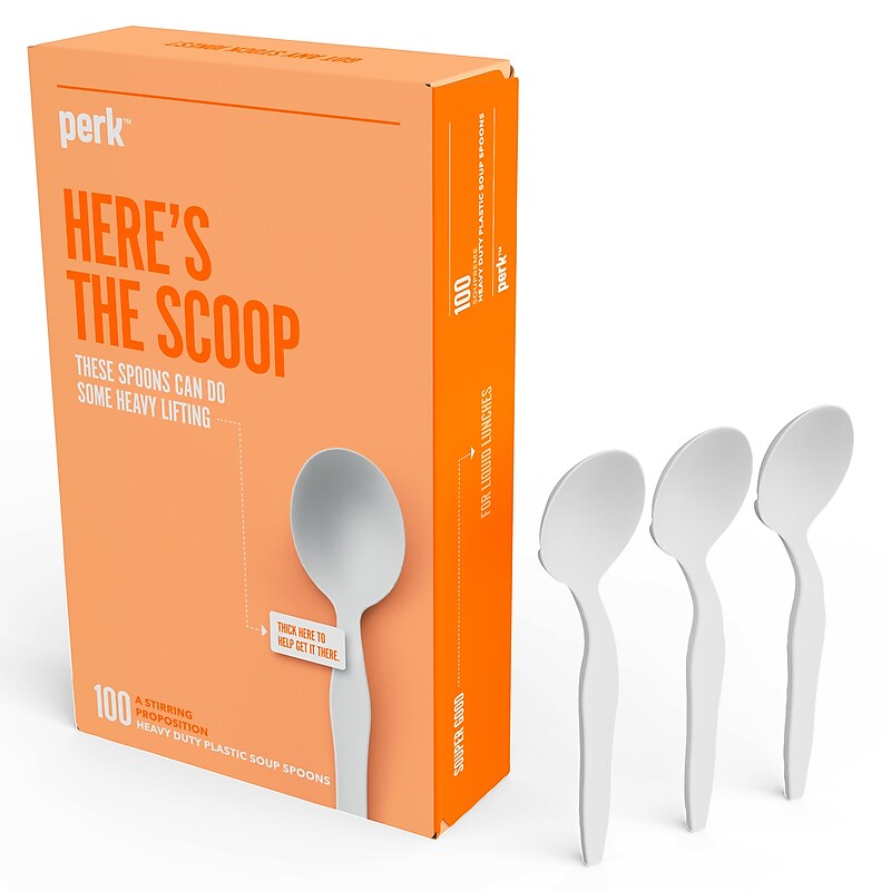 Perk™ Polystyrene Soup Spoon, Heavy-Weight, White, 100/Pack (PK56404) image 1
