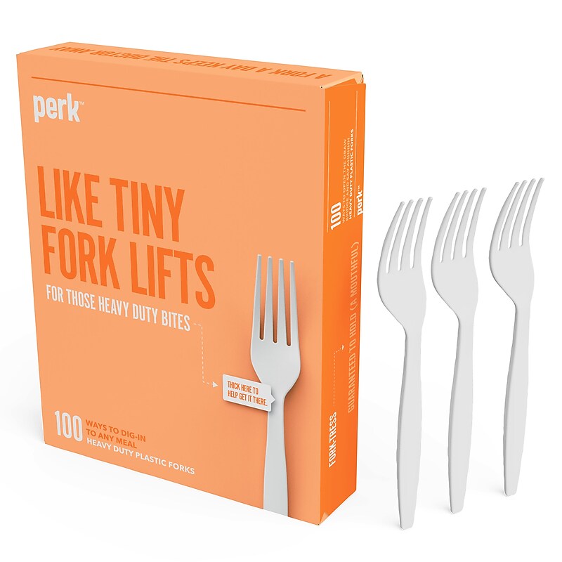 Perk™ Plastic Fork, Heavy-Weight, White, 100/Pack (PK56391) image 1