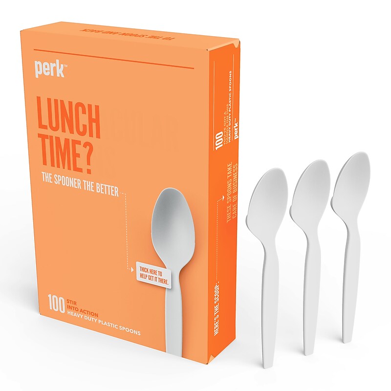 Perk™ Polystyrene Spoon, Heavy-Weight, White, 100/Pack (PK56405) image 1