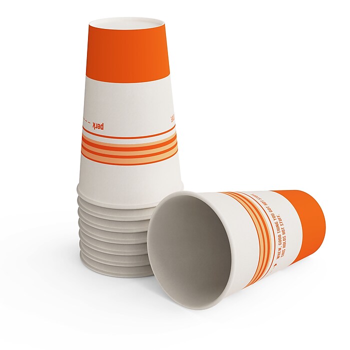 Perk™ Paper Hot Cup, 16 Oz., White/Orange, 50/Pack (PK54368) | Staples
