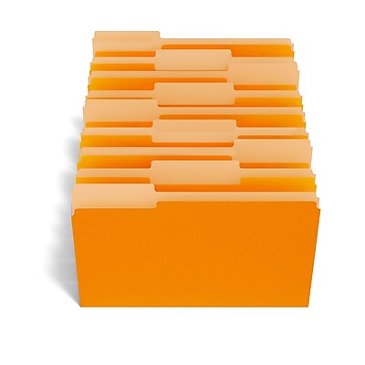 TRU RED File Folder, 1/3 Cut Tab, Letter Size, Orange, 100/Box, TR433680