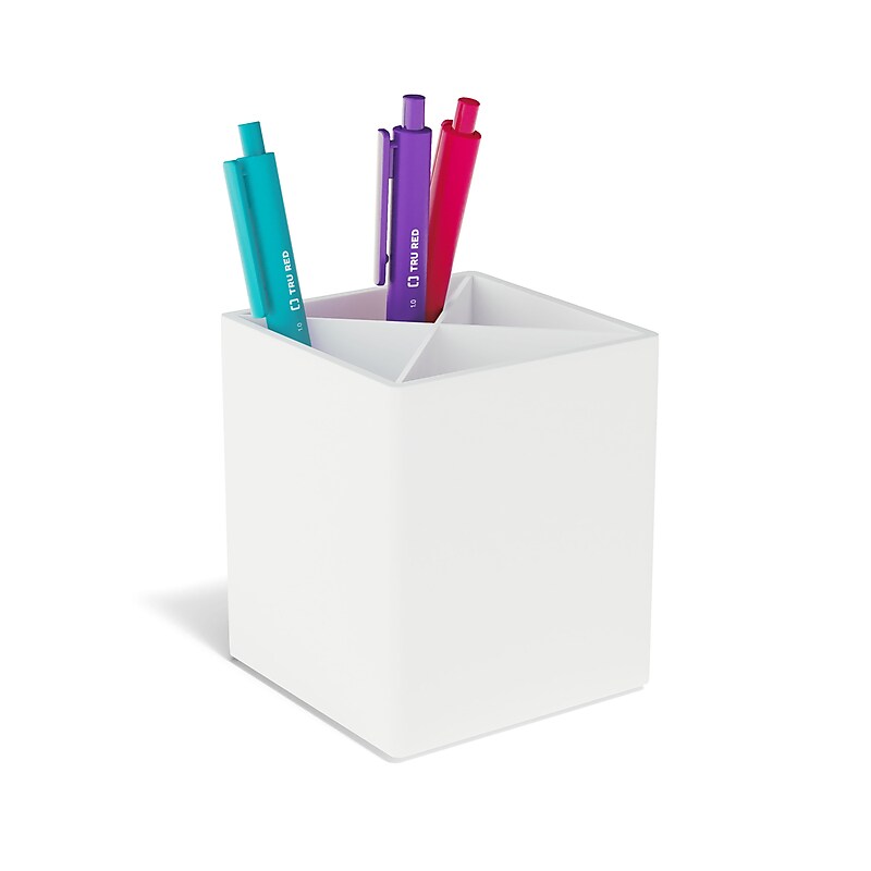 TRU RED™ 4-Compartment Plastic Pen Holder, White (TR54647) image 1