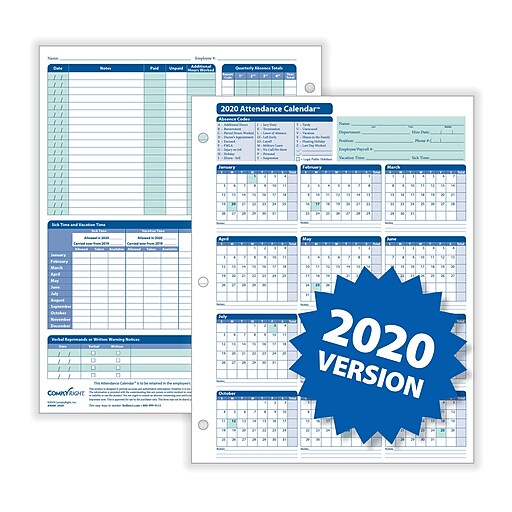 Shop Staples for ComplyRight Attendance Calendar Kit, White, Pack of 50