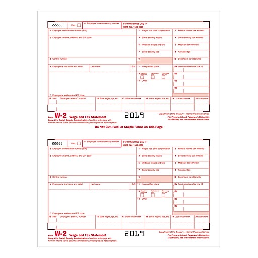 TOPS W2 Tax Form, 1 Part, Copy A, White, 8 1/2" x 11", 50 Sheets/Pack