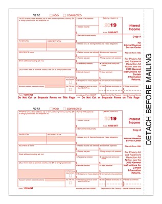"TOPS 2019 1099-INT Laser Tax Forms, 100 Forms /Pack (LINTFED-S)"