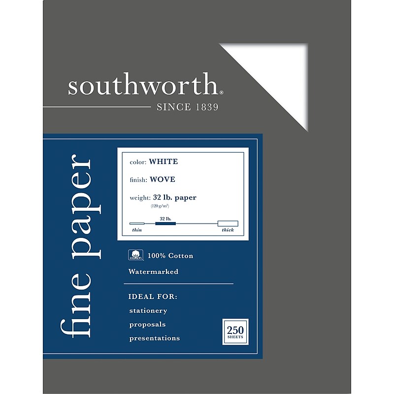Southworth 8.5"W x 11"L Business Paper, 32 lbs., Wove Finish, 250/Box (JD18C) image 1