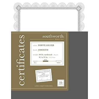 Southworth Premium Spiro Design 8.5 x 11 Certificates, White/Silver, 15/Pack (CTP2W)