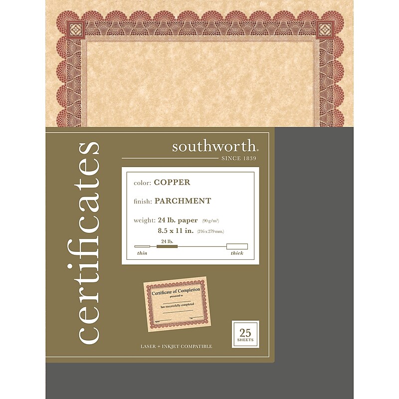 Southworth Certificates, 8.5" x 11", Copper, 25/Pack (CT5R) image 1