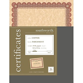 Southworth Foil Enhanced Parchment Certificates, 8.5" x 11", 24 lb., Parchment Finish, Copper, 25/Pack (CT5R)