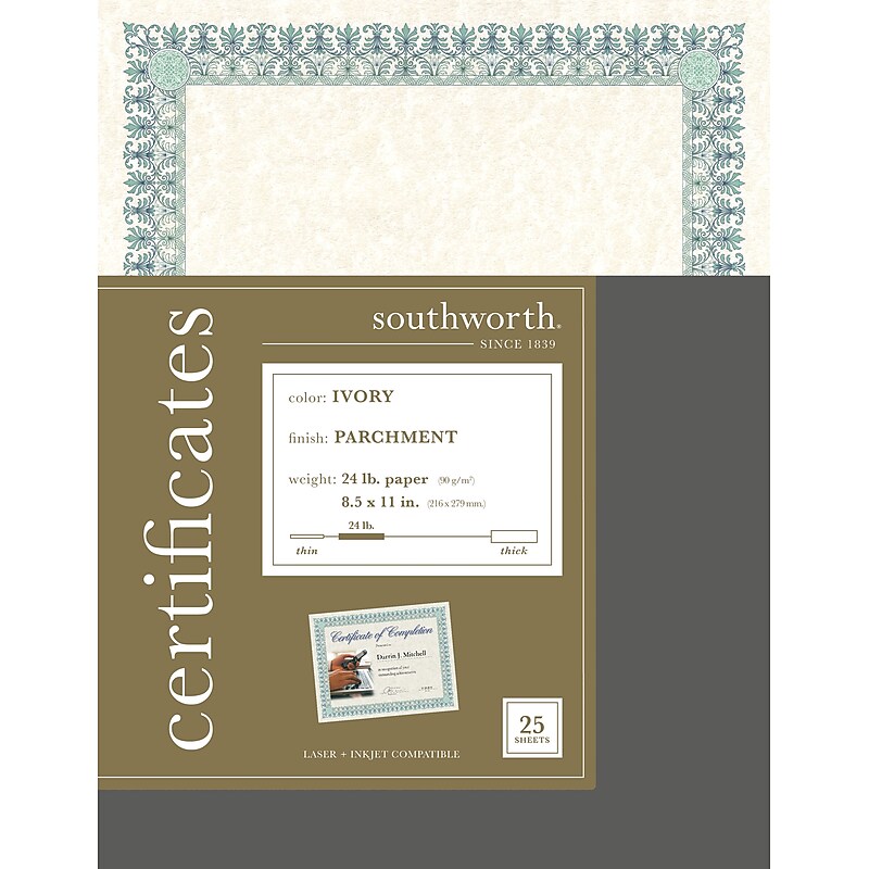 Southworth Parchment Certificates, 8.5" x 11", Ivory, 25/Pack (CT3R) image 1