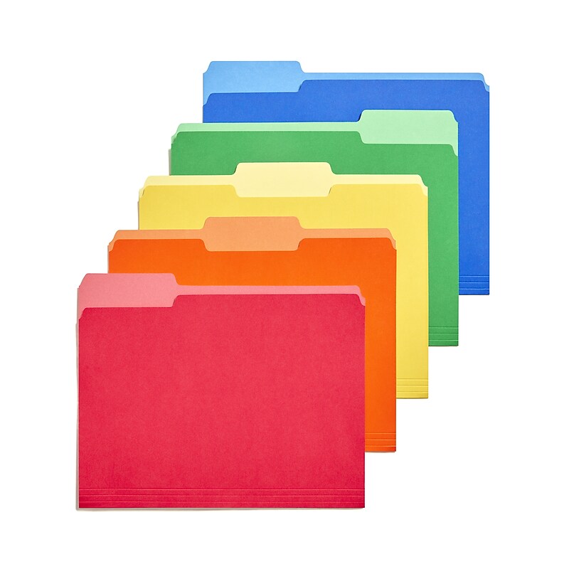 Staples Heavy Duty File Folder, 1/3-Cut Tab, Letter Size, Assorted, 250/Carton (ST18363CT) image 1