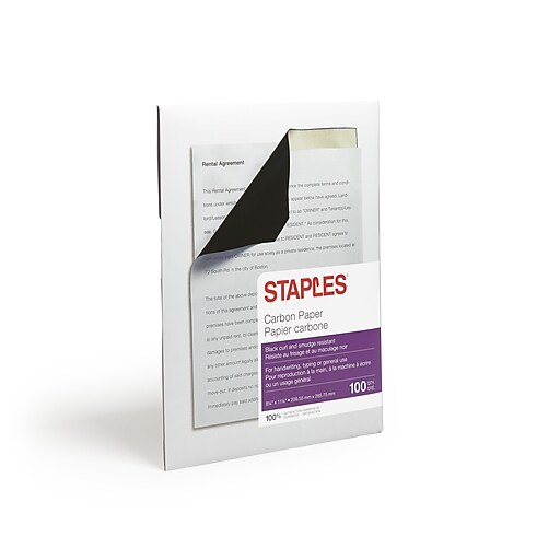 Staples Black Curl & Smudge Resistant Carbon Paper 8.25 x 11.25 100 Sheets