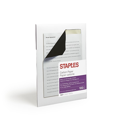 Staples Black Curl & Smudge Resistant Carbon Paper 8.25 x 11.25 100 Sheets