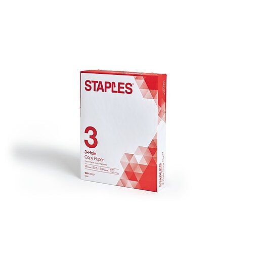  STP122457  Staples FSC-Certified 3-Hole Punched Copy Paper - 20  lb. - 8.5 x 11 - White - 5000 Sheets