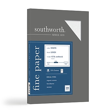Southworth 8.5"W x 11"L Cover Paper, 65 lbs., Linen Finish, 100/Box (Z550CK)