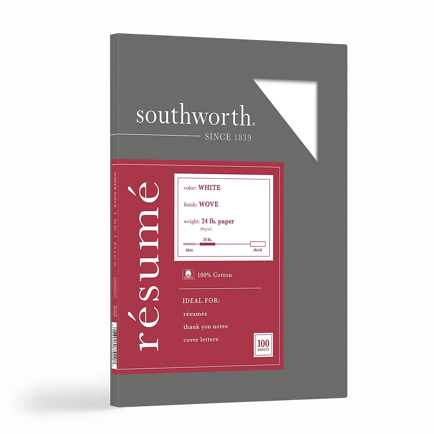 Southworth 100% Cotton Resume Paper White 24 lbs. Wove 8-1/2 x 11 100/Box R14CF - Picture 1 of 3