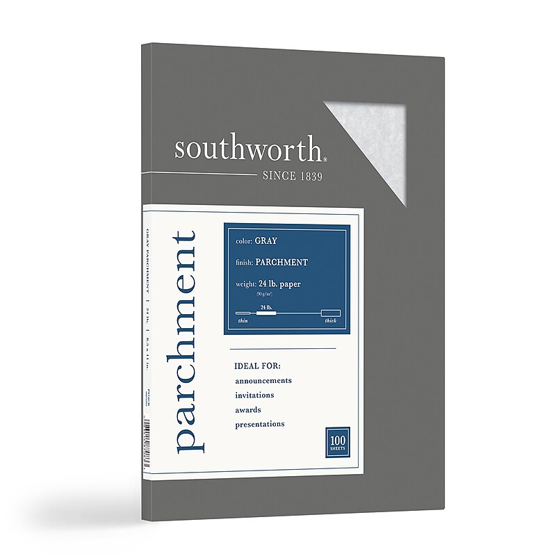 Southworth Parchment Specialty Multipurpose Paper, 24 lbs., 8.5" x 11", Gray, 100/Box (P974CK/3/36) image 1