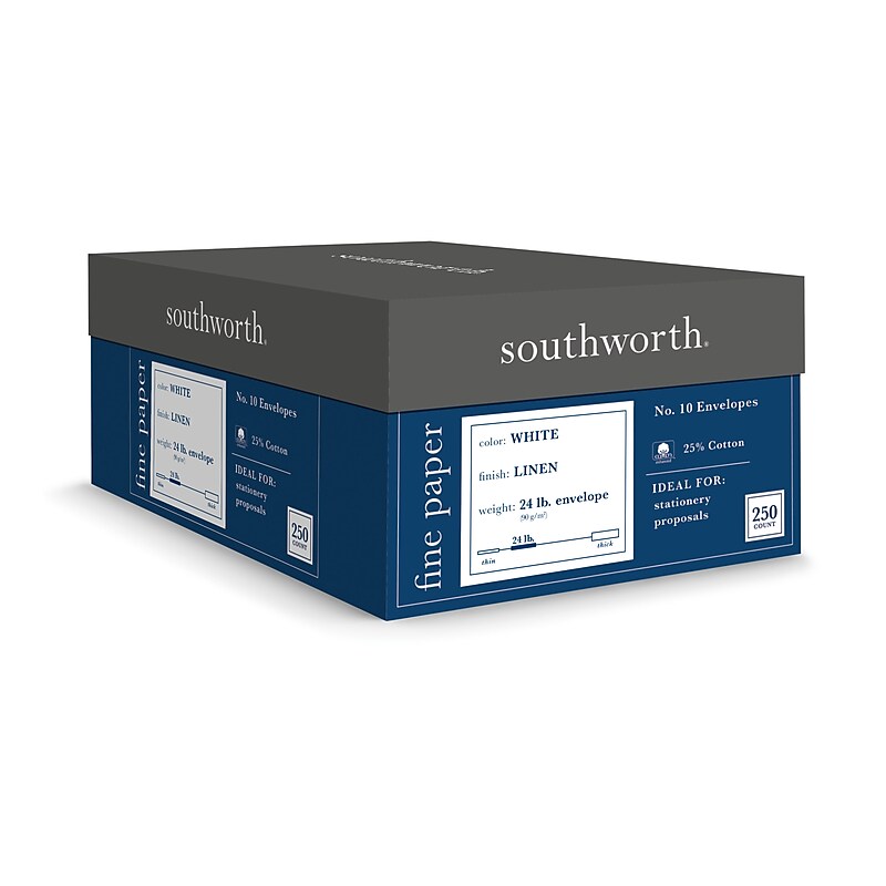 Southworth Gummed #10 Business Envelopes, 4 1/8" x 9 1/2", White, 250/Box (J554-10) image 1