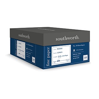 Southworth Gummed #10 Business Envelopes, 4 1/8" x 9 1/2", White, 250/Box (J554-10)