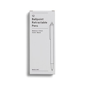 Baseline Retractable Ballpoint Pens, Medium Point, Black Ink, Dozen (BL58253)