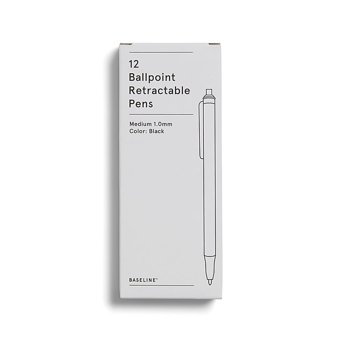 Baseline Retractable Ballpoint Pens, Medium Point, Black Ink, Dozen
