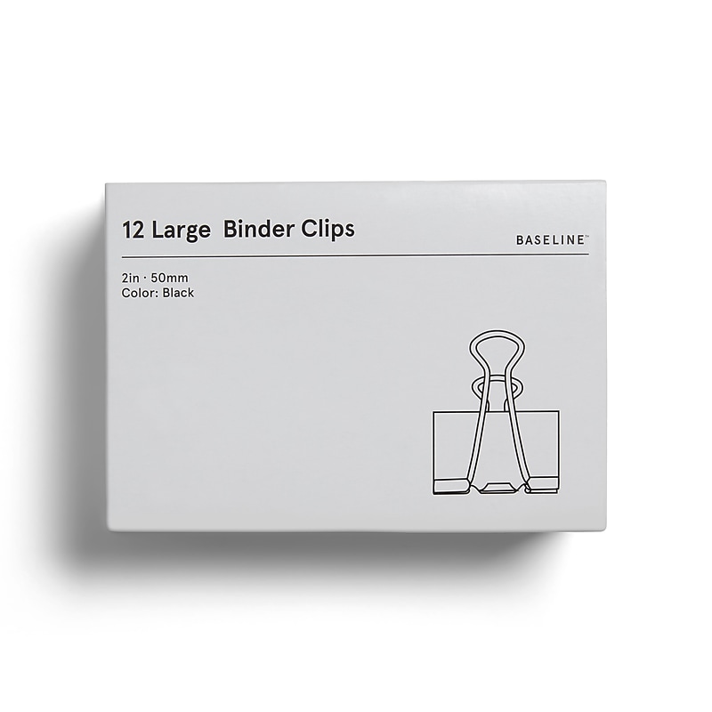 BASELINE Large Binder Clips, 1" Capacity, Black, 12 Clips/Pack (BL58122) image 1