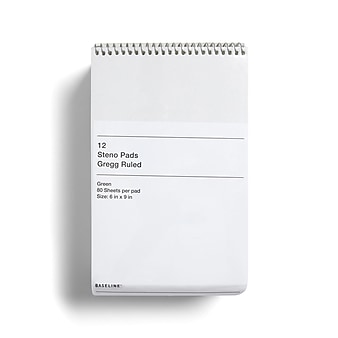 Baseline Notepads, Green, 80 Sheets/Pad, 12 Pads/Pack