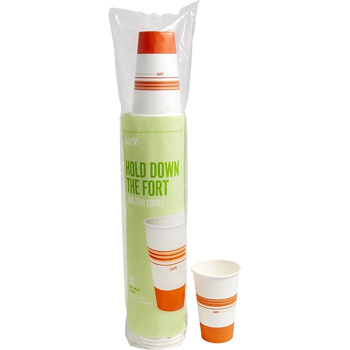 Perk™ Paper Hot Cup, 16 Oz., White/Orange, 50/Pack (PK54368) | Staples