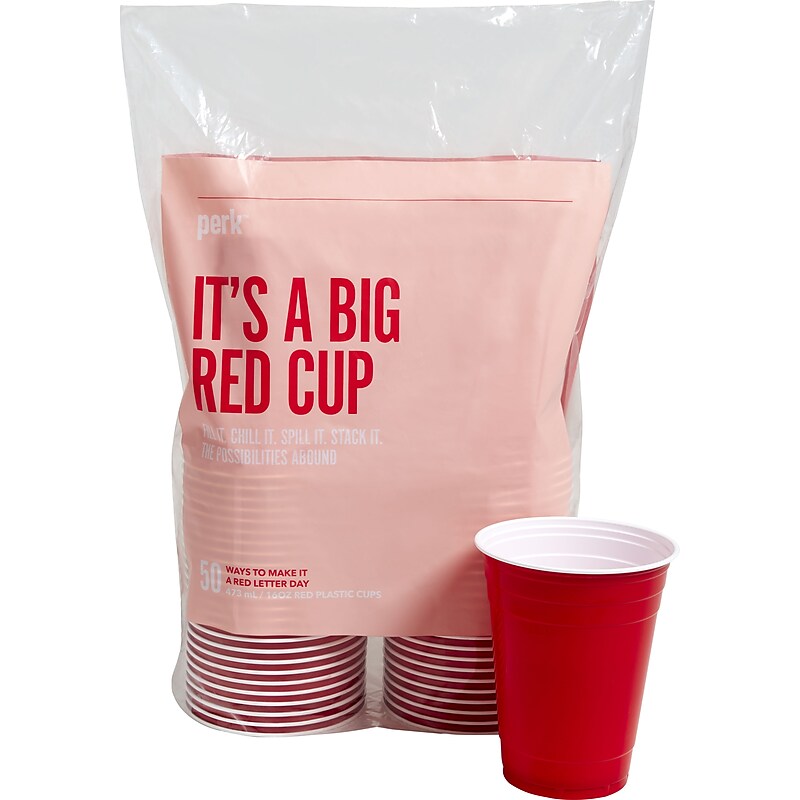 Perk™ Plastic Cold Cup, 16 Oz., Red, 50/Pack (PK54359) image 1