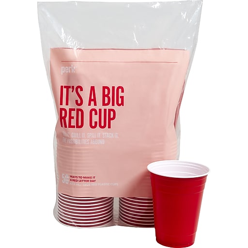 Perk Plastic Cold Cups, 16 oz, Red, 50/Pack