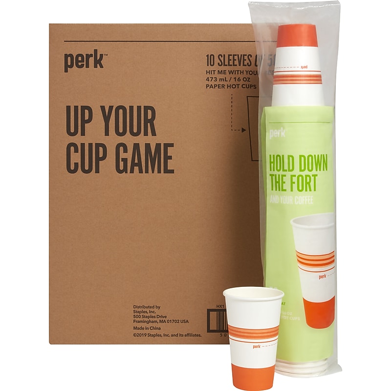 Perk™ Paper Hot Cup, 16 Oz., White/Orange, 500/Carton (PK54368CT) image 1