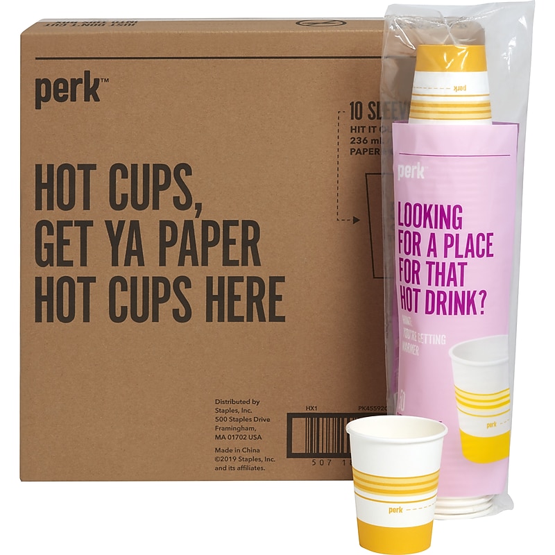 Perk™ Paper Hot Cup, 8 Oz., White/Yellow, 500/Carton (PK45592CT) image 1