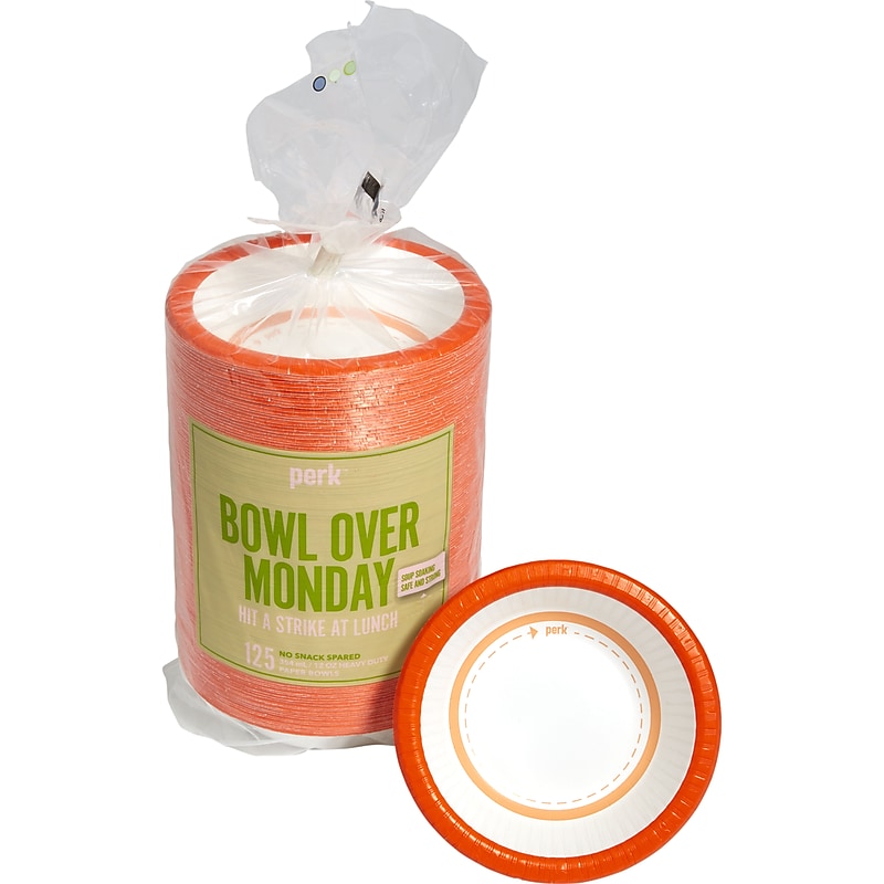 Perk™ Heavy-Weight Paper Bowl, 12 oz., White/Orange, 125/Pack (PK54332) image 1