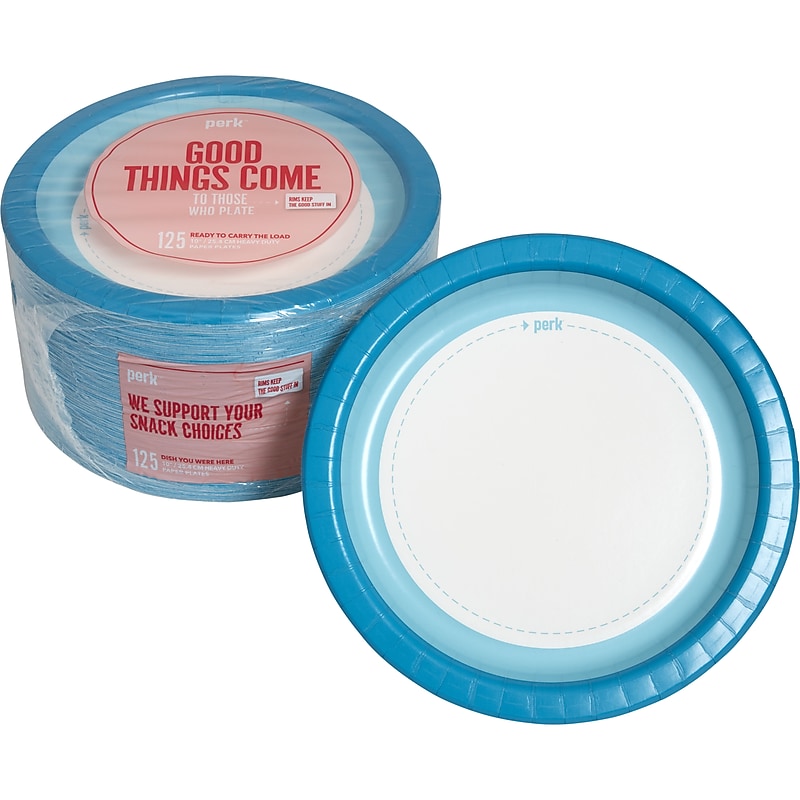Perk™ Heavy-Weight Paper Plates, 10", Blue/White, 125/Pack (PK54330) image 1