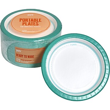 Perk™ Medium-Weight Paper Plates, 8.5", Teal/White, 125/Pack (PK54329)