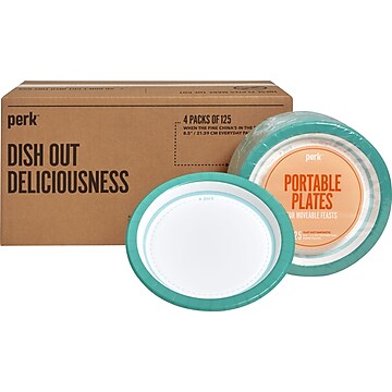 Perk™ Medium-Weight Paper Plates, 8.5", Teal/White, 500/Carton (PK54329CT)