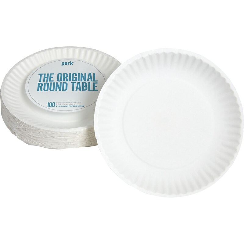 Perk™ Economy Paper Plates, 9", White, 100/Pack (PK56516) image 1