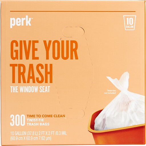 Perk™ 10 Gallon Trash Bag, High Density .36 Mil, Clear, 300 Bags/Carton (PK56746) at Staples