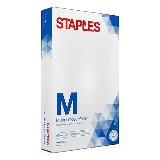 Staples Copy Paper, 8.5 x 14, 20 lbs., White, 500 Sheets/Ream