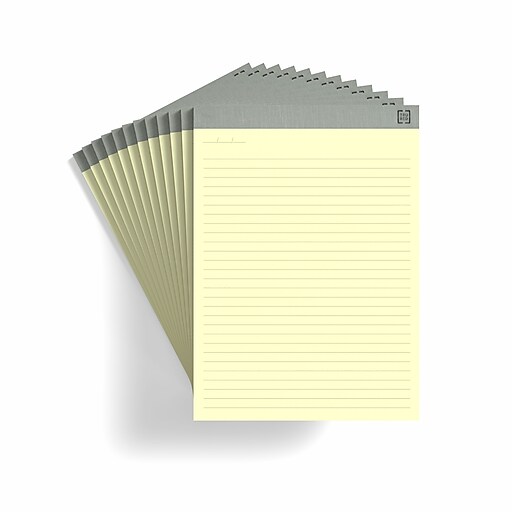 TRU RED™ Notepads, 8.5" x 11.75", Wide Ruled, Canary, 50 Sheets/Pad, 12