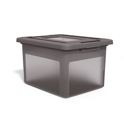 TRU RED™ Hanging File Box, Snap Lid, Letter/Legal Size, Frost Gray, 4