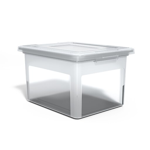 TRU RED™ Hanging File Box, Snap Lid, Letter/Legal Size, Clear, 4/Carton