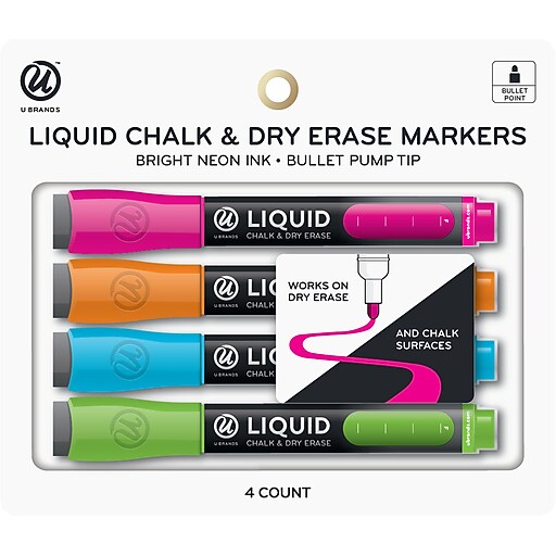U Brands Chalk/Dry Erase Markers, Bullet Tip, Assorted Neon Ink, 4/Pack