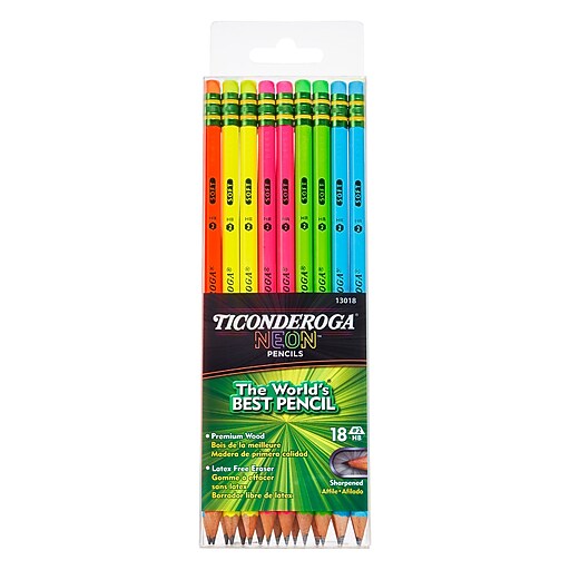 Ticonderoga Neon Wooden Pencil, 2 Medium Lead, 18/Pack (13218) Staples