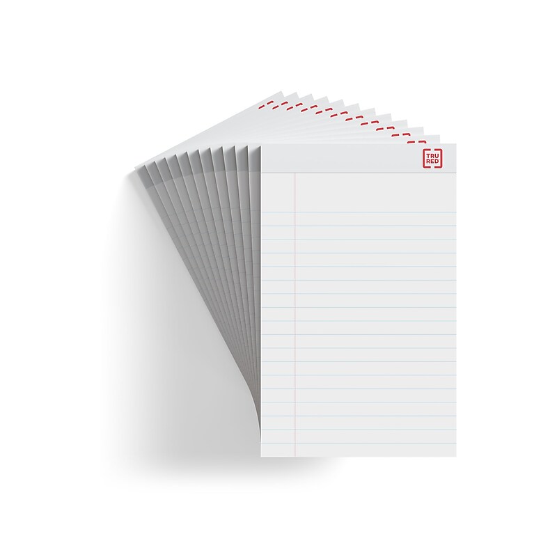 TRU RED™ Notepad, 5" x 8", Wide Ruled, White, 50 Sheets/Pad, Dozen Pads/Pack (TR58182) image 1