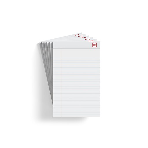 TRU RED™ Notepad, 5" x 8", Narrow Ruled, White, 100 Sheets/Pad, 6 Pads