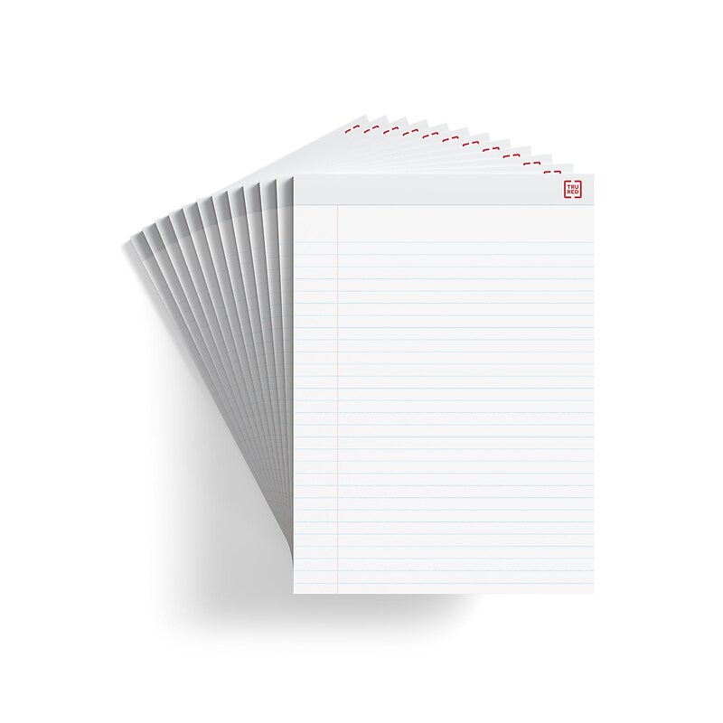 TRU RED™ Notepad, 8.5" x 11.75", Wide Ruled, White, 50 Sheets/Pad, Dozen Pads/Pack (TR58188) image 1