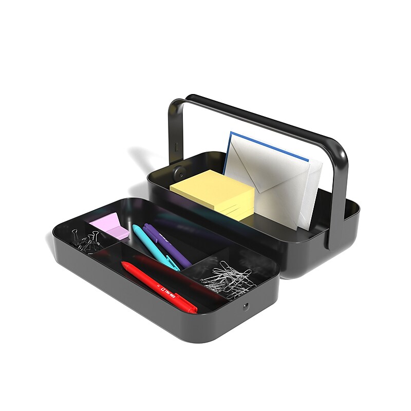TRU RED™ 5-Compartment Plastic Desktop Organizer with Handle, Black (TR58200) image 1