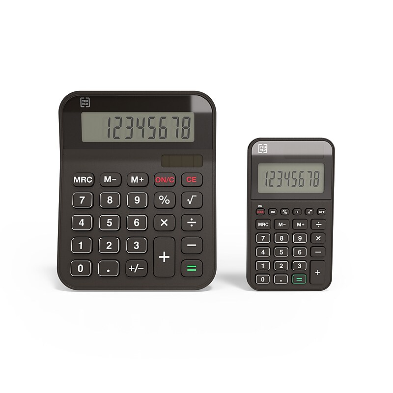TRU RED™ Value Pack TR230130 8-Digit Desktop/Pocket Calculators, Black, 2/Pack image 1